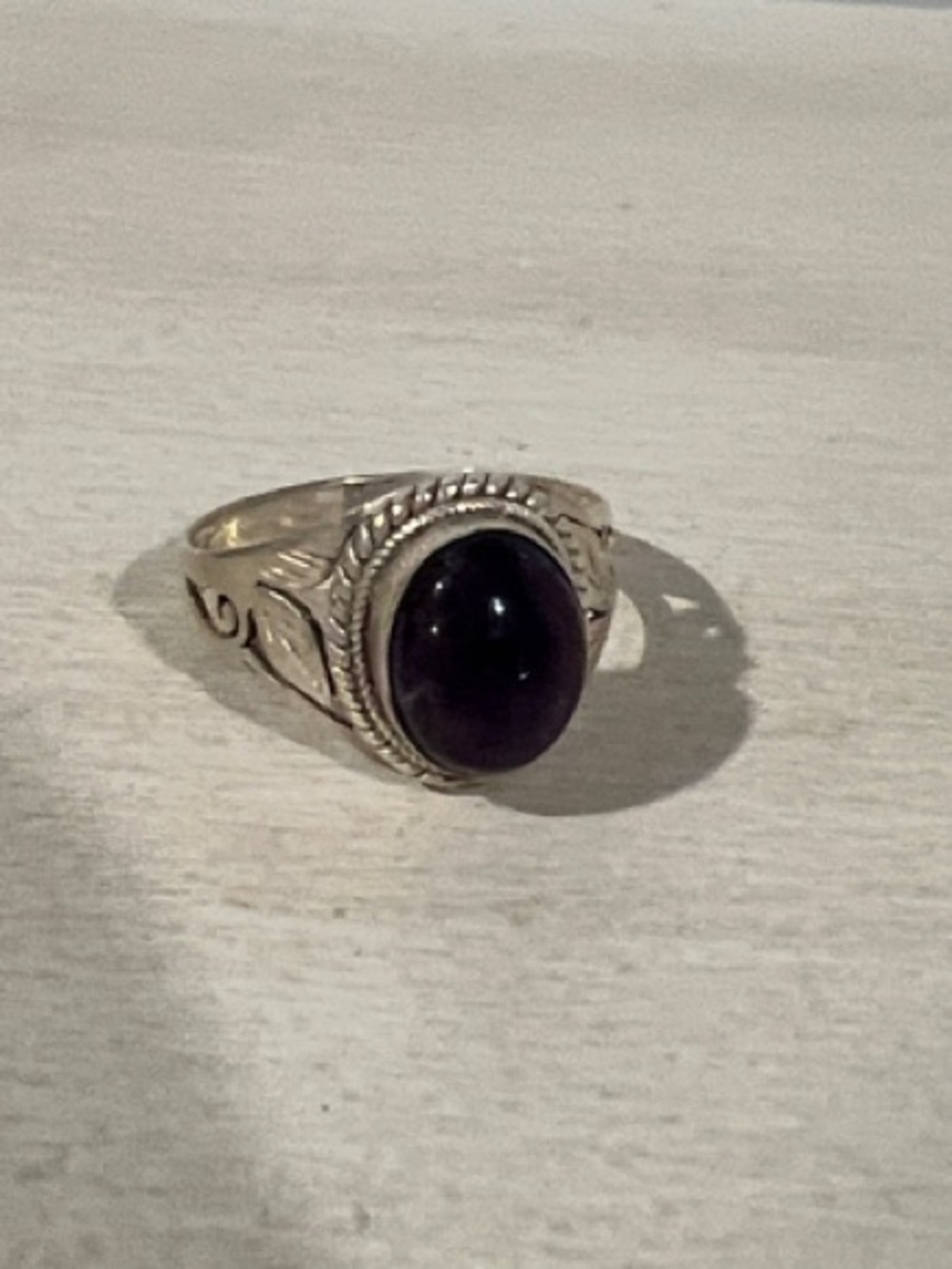 Sterling Silver Ring with Deep Purple Oval Stone